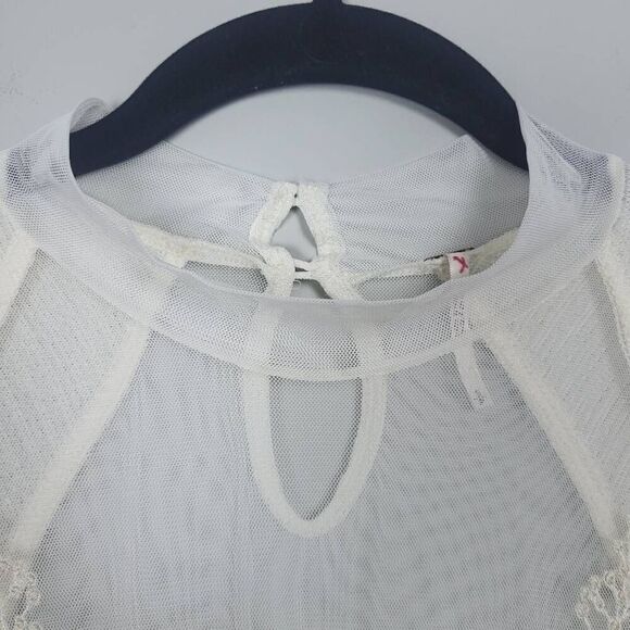 Free People Womens Saheli Tunic Top Cream Small Embroidered Mesh Boho Prairie - Picture 5 of 12